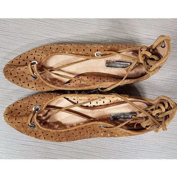 Halogen Nella Ghillie Flat, Cognac Perforated Leather, Womens Various Sizes - Picture 6 of 7